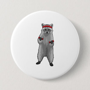 Racoon at Fitness with Dumbbells 3 Inch Round Button