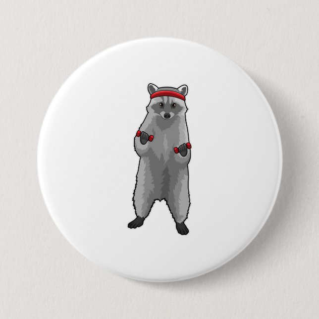 Racoon at Fitness with Dumbbells 3 Inch Round Button (Front)