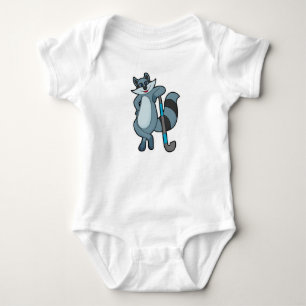 Racoon at Hockey with Hockey stick Baby Bodysuit