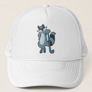 Racoon at Hockey with Hockey stick Trucker Hat