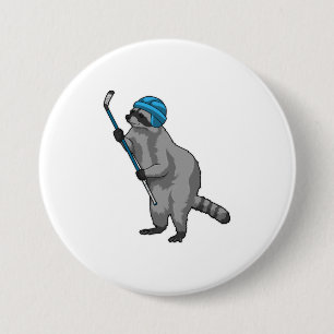 Racoon at Ice hockey with Ice hockey stick 3 Inch Round Button