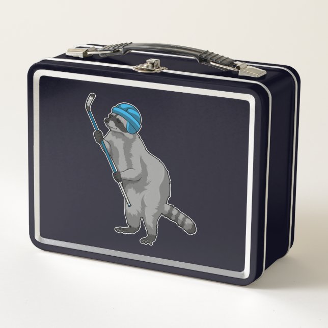 Racoon at Ice hockey with Ice hockey stick Metal Lunch Box (Front)
