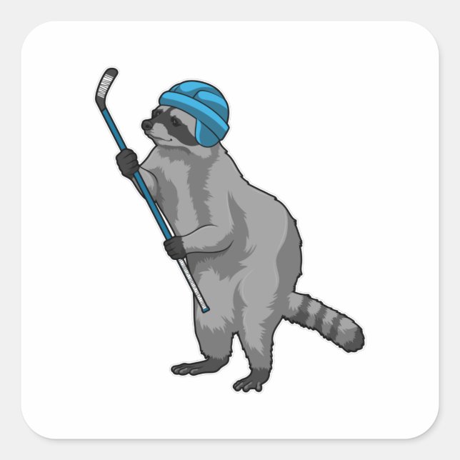 Racoon at Ice hockey with Ice hockey stick Square Sticker (Front)