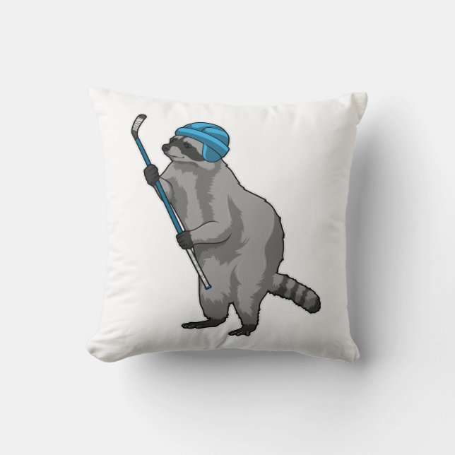 Racoon at Ice hockey with Ice hockey stick Throw Pillow (Front)