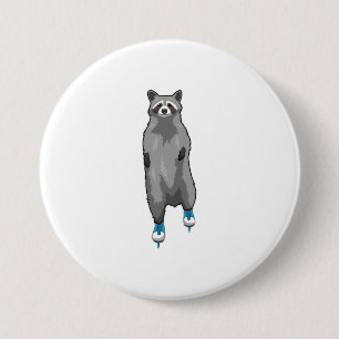 Racoon at Ice skating with Ice skates 3 Inch Round Button