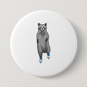 Racoon at Ice skating with Ice skates 3 Inch Round Button