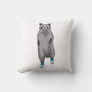 Racoon at Ice skating with Ice skates Throw Pillow