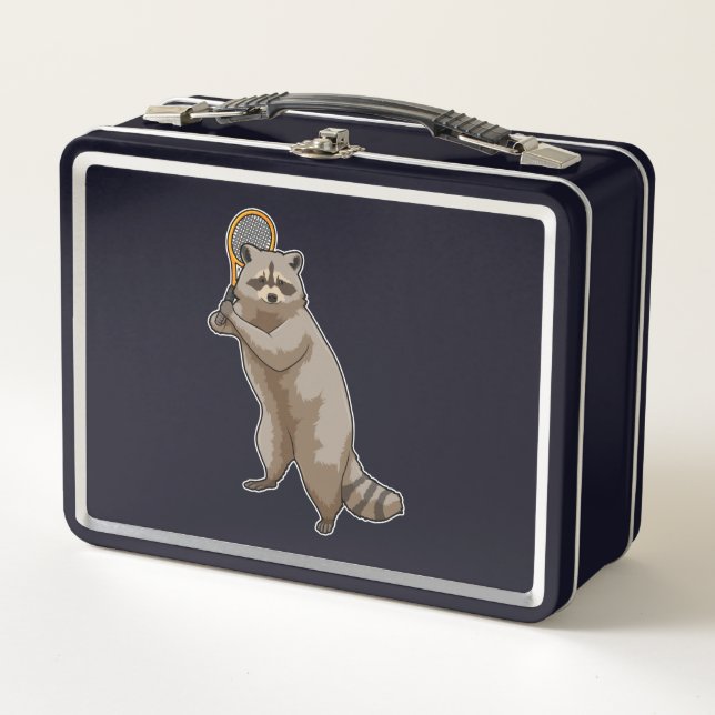 Racoon at Tennis with Tennis racket Metal Lunch Box (Front)