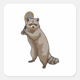 Racoon at Tennis with Tennis racket Square Sticker
