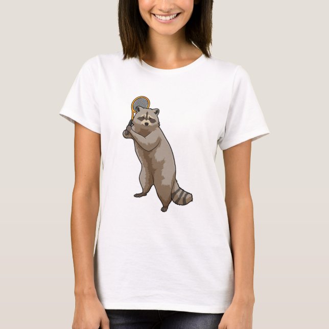 Racoon at Tennis with Tennis racket T-Shirt (Front)