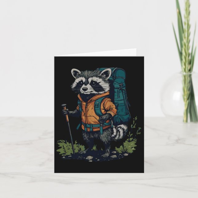 Racoon Backpacker Mountain Hiking Camping Funny  Card (Front)