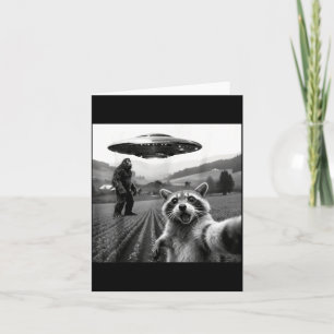 Racoon Bigfoot Selfie Ufo Funny Racoon Alien Bigfo Card