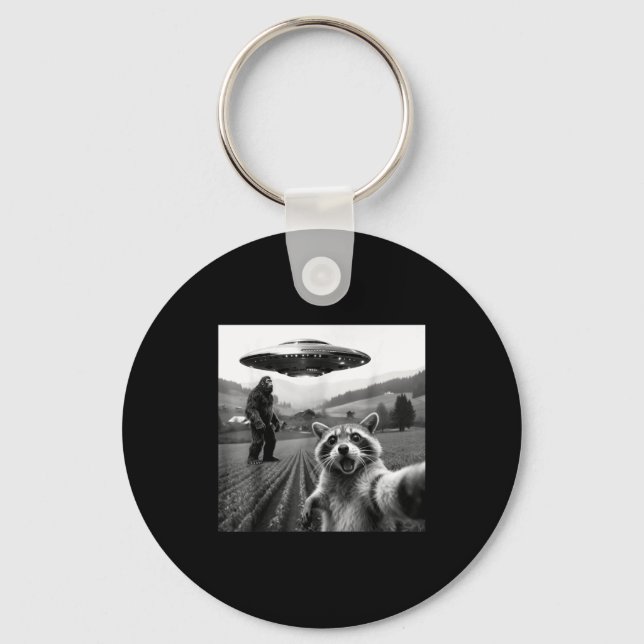 Racoon Bigfoot Selfie Ufo Funny Racoon Alien Bigfo Keychain (Front)