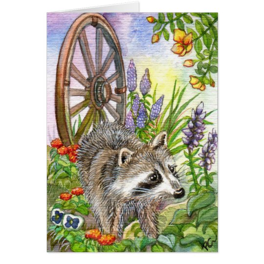 Racoon By Flower Garden Card