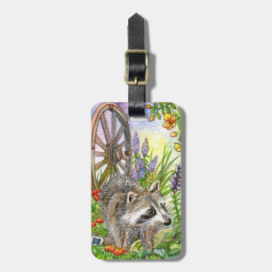 Racoon By Flower Garden Luggage Tag