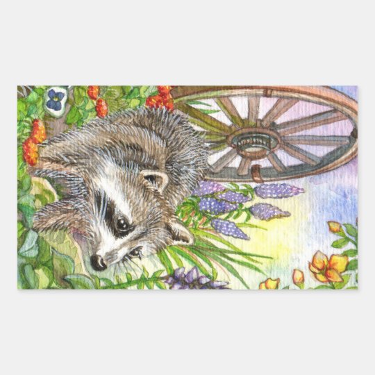 Racoon By Flower Garden Sticker