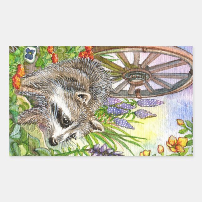 Racoon By Flower Garden Sticker (Front)