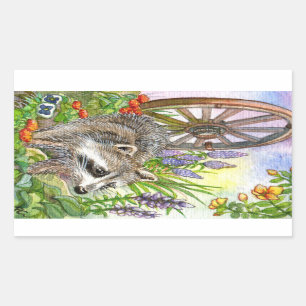 Racoon By Flower Garden Sticker