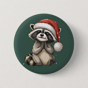Racoon Christmas Animal Santa Hat Xmas 2 Inch Round Button