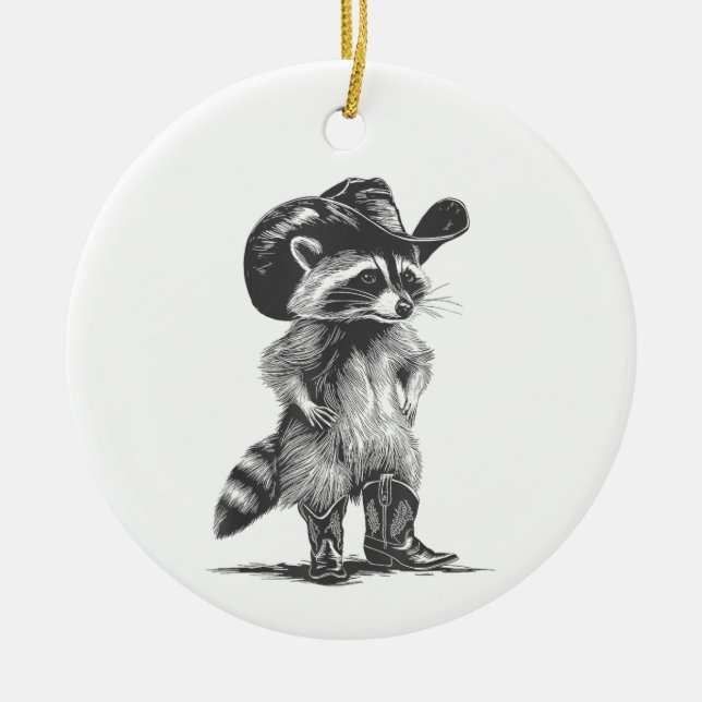 Racoon Cowboy Funny Racoon Graphic Meme Men Women Ceramic Ornament (Front)