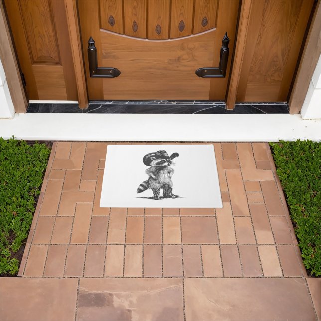 Racoon Cowboy Funny Racoon Graphic Meme Men Women Doormat (Outdoor)