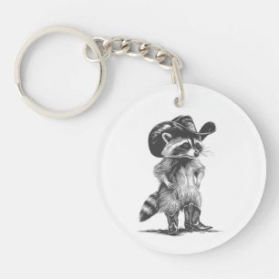 Racoon Cowboy Funny Racoon Graphic Meme Men Women Keychain