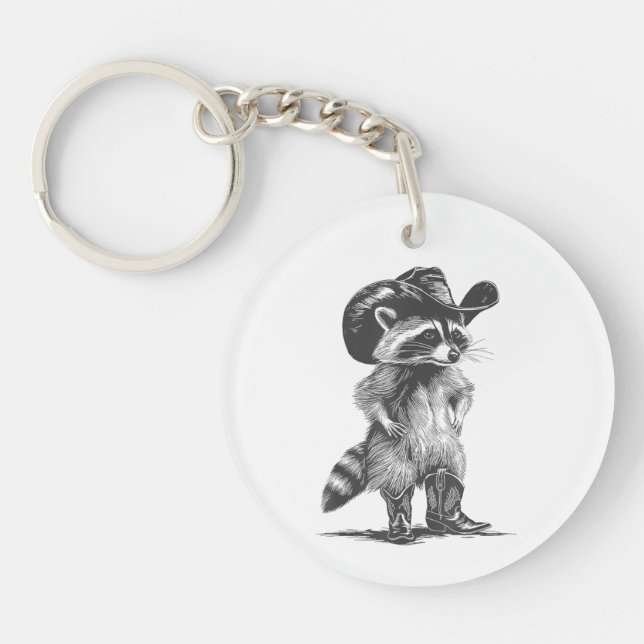 Racoon Cowboy Funny Racoon Graphic Meme Men Women Keychain (Front)