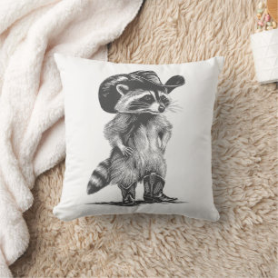 Racoon Cowboy Funny Racoon Graphic Meme Men Women Throw Pillow