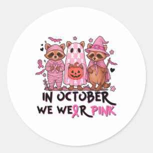 Racoon Halloween Pink Breast Cancer Awareness Men Classic Round Sticker