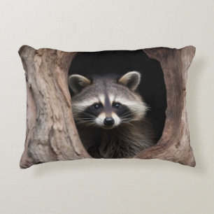 Racoon in Tree Cave Accent Pillow