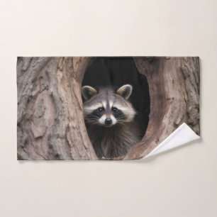 Racoon in Tree Cave  Bath Towel Set
