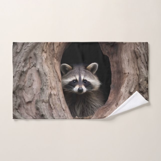 Racoon in Tree Cave  Bath Towel Set (Hand Towel)
