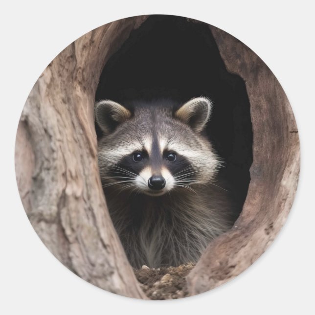 Racoon in Tree Cave  Classic Round Sticker (Front)