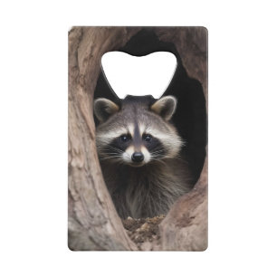 Racoon in Tree Cave  Credit Card Bottle Opener