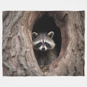 Racoon in Tree Cave Fleece Blanket