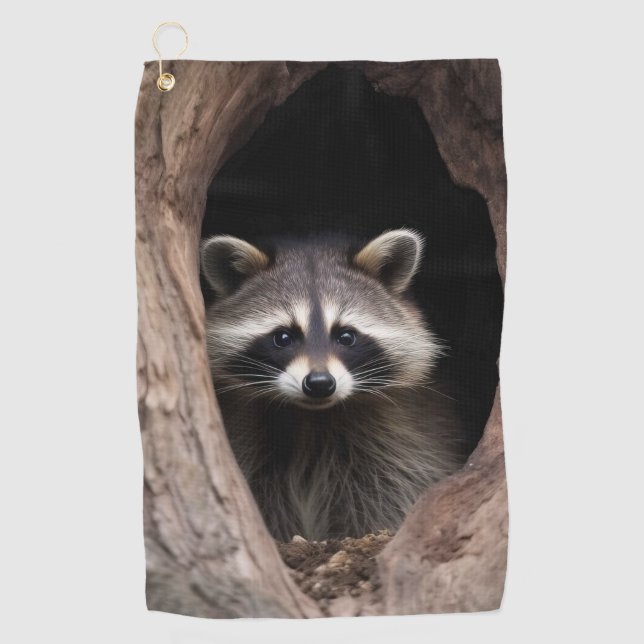 Racoon in Tree Cave  Golf Towel (Front)