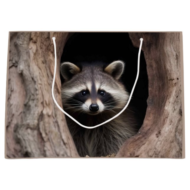 Racoon in Tree Cave  Large Gift Bag (Front)
