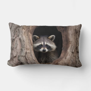 Racoon in Tree Cave Lumbar Pillow