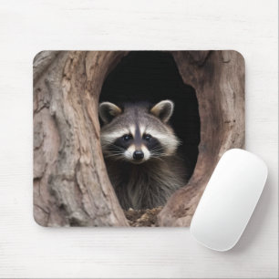 Racoon in Tree Cave Mouse Pad