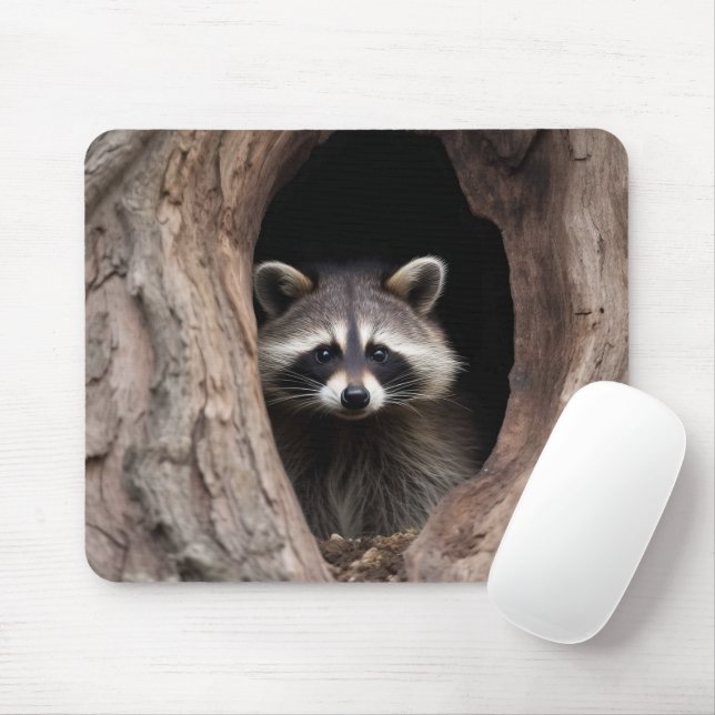 Racoon in Tree Cave  Mouse Pad (With Mouse)