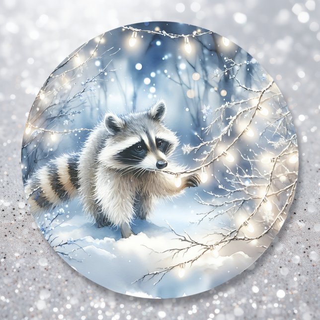 Racoon Magical Enchanted Christmas Forest  Classic Round Sticker (Creator Uploaded)