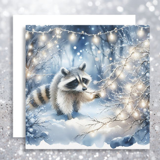 Racoon Magical Enchanted Christmas Forest Holiday Card