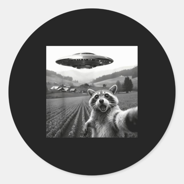 Racoon Selfie With Alien Ufo Funny Racoon Alien Bi Classic Round Sticker (Front)