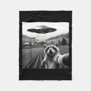 Racoon Selfie With Alien Ufo Funny Racoon Alien Bi Fleece Blanket