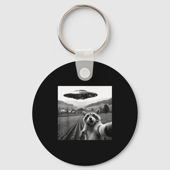 Racoon Selfie With Alien Ufo Funny Racoon Alien Bi Keychain (Front)