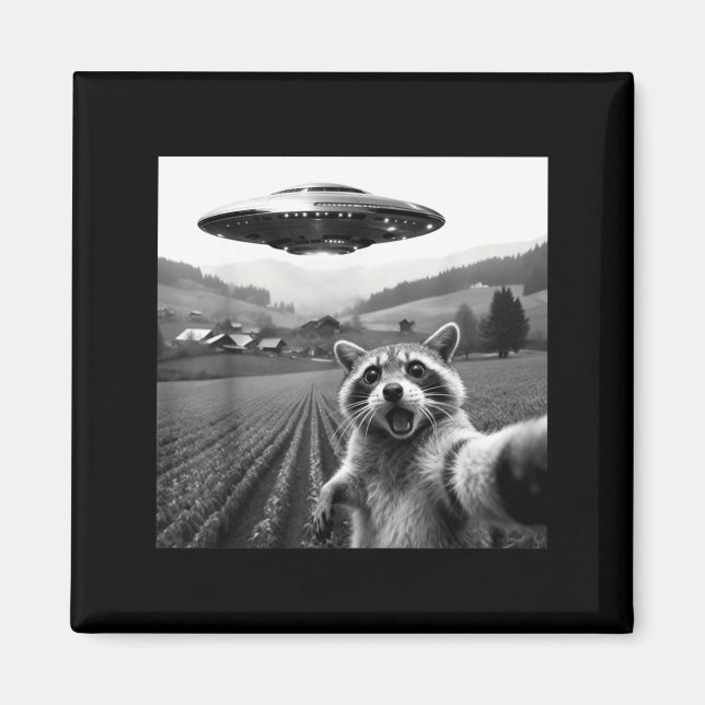 Racoon Selfie With Alien Ufo Funny Racoon Alien Bi Magnet (Front)