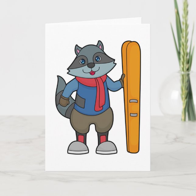 Racoon Skier Ski Card (Front)