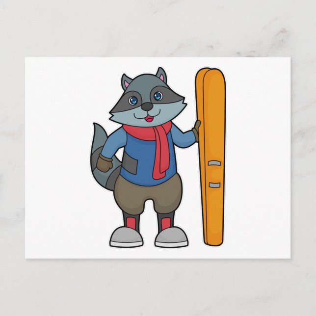 Racoon Skier Ski Postcard (Front)