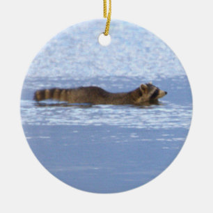 Racoon Swimming Photo Ornament