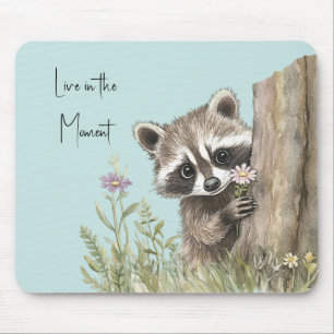 Racoon with Flower Mouse Pad